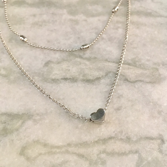 Silver Layered Heart Beaded Choker Necklace - Picture 4 of 5